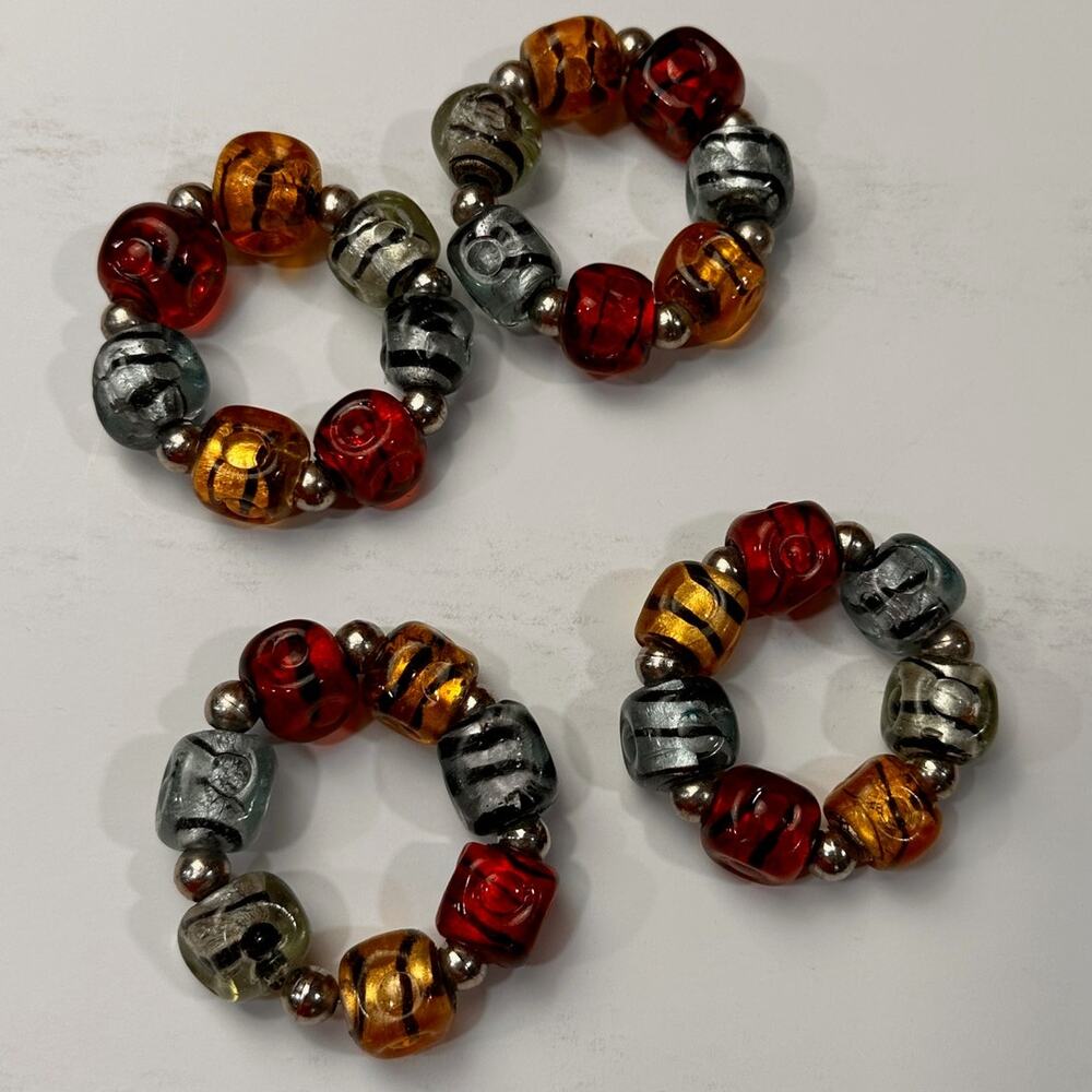 Set of 4 Pier 1 imports Colorful Glass Bead Napkin Rings